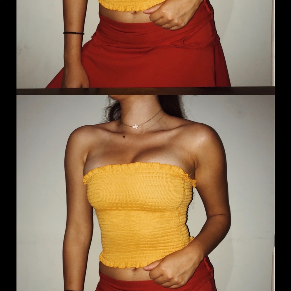 Mustard yellow lettuce tube top